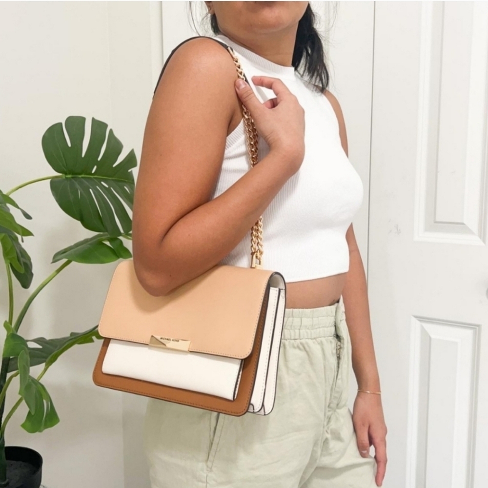 NWT Michael Kors Large Jade Tri Color Gusset Shoulder Bag 38R4GJ4L9T